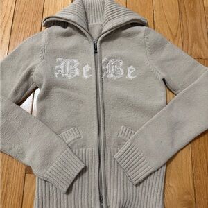 Bebe Taupe Zip-Up Hoodie with Logo
